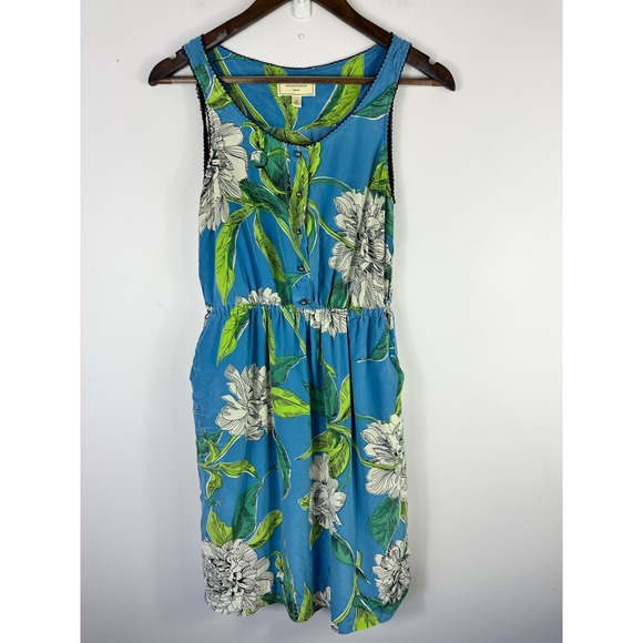 Moulinette Soeurs Dresses & Skirts - Moulinette Soeurs Silk Dress Womens 4 Blue Floral Tropical Sleeveless Pockets